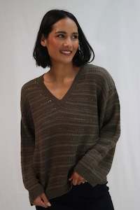 Knitwear: Trellis V Neck | Choc/Mocha