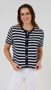 Knitwear: Rue Cardi | Navy/White Stripe