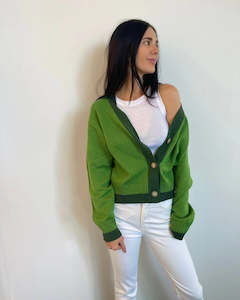 Knitwear: Contrast Cardi | Herb/Forest