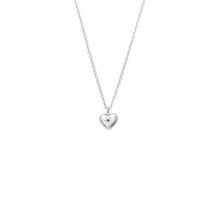 Petite Puffed Heart Necklace | Ruby/Silver