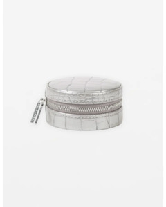 Jewellery Box Small Round | Silver Croc