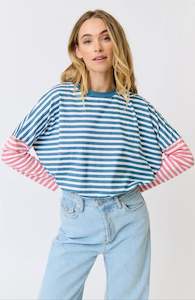 Joley Long Sleeve | Pacific/Dusty Rose Stripe