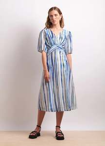 Midi Dresses: Draw The Line Dress | Azure Stripe