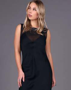 Mesh Satin Slip Dress | Black