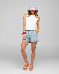 Bucket Hat-Wide Brim | Emillia Blue/White