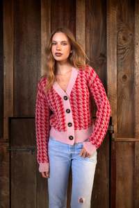 Houndstooth Cardi | Pink/Red