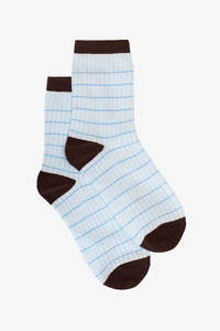 Socks: Blue Grid Sock with Choc Trim