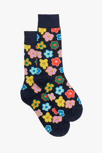 Socks: Navy Retro Flower Sock