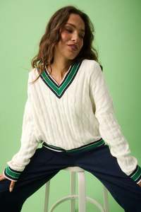 Knitwear: Asher Herritage Knit Sweater | Cream/Tide