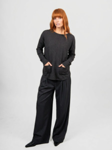 Knitwear: Relaxed Curved Hem Pullover | Chocolate