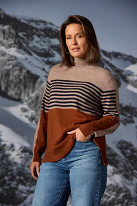 Stripe & Colour Block Tunic | Cognac/Ink/Cobblestone