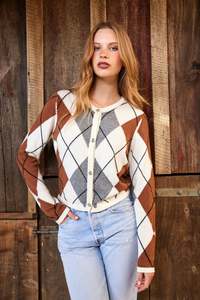 Diamond Cardi | Ivory Argyle