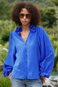 Tops Shirts: Budding Romance Blouse | Blue