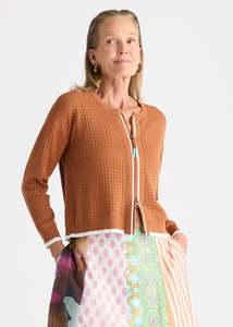 Knitwear: Pointelle Zip Cardi | Toffee
