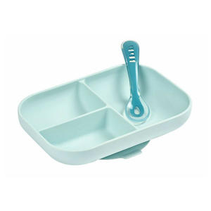 Beaba Silicone Suction Divided Plate & Spoon - Blue