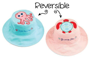 Reversible Kids Sun Hat - Pink Octopus / Sea Turtle