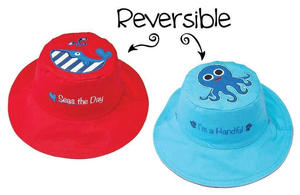 Reversible Kids Sun Hat - Whale / Blue Octopus (Small Size)