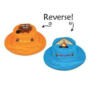 Flapjacks Hats: Reversible Kids Sun Hat - Beaver/Tent