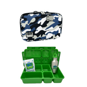 Lunch Time: Go Green Lunch Box Set - Blue Camo (Green Lunchbox + insulated bag + drink bottle + ice pack)