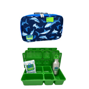 Lunchboxes: Go Green Lunch Box Set - Shark Frenzy (Purple Lunchbox + insulated bag + drink bottle + ice pack)