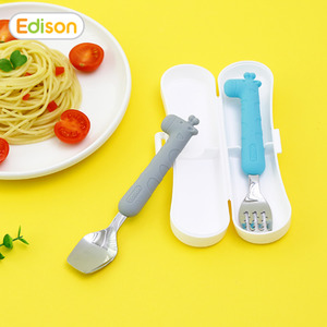 Edison Silicone Spoon & Fork Case Set- Giraffe (Blue/Grey) - HY Shopping NZ &hellip;
