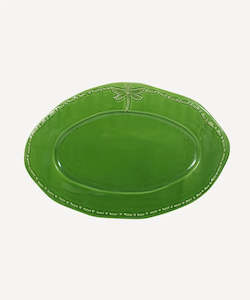 Platters: Dragonfly Stoneware Green Oval Platter Small