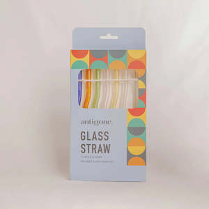Eco Kitchen: Reusable Glass Straws Set 6 Wavy Multi