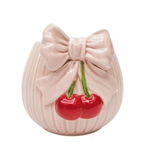 Pots Planters: Cherry Bow Planter Pink & Red 14cm