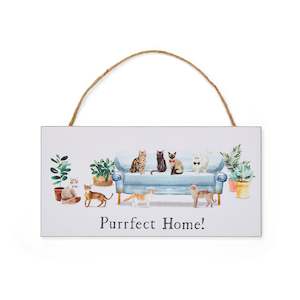 Hanging Signs: Curious Cats Purrfect Home Rectangle Plaque