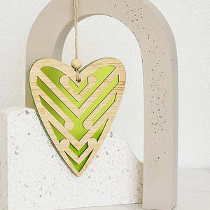 Hanging Signs: Hanging Heart 5 Koru Lime Green Satin
