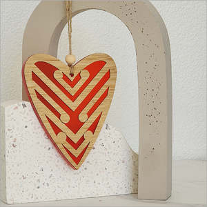 Hanging Signs: Hanging Heart 5 Koru Red Satin