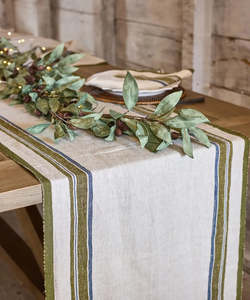 Table Runners: Green Selvedge Stripe Linen Table Runner