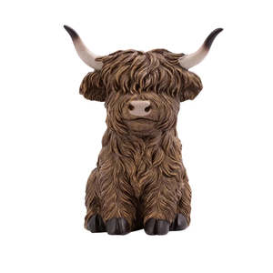 Decor: Rustic Meadow Highland Cow Sitting Statue