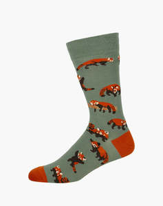 Mens Bamboo Socks: M Red Panda Khaki Bamboo Sock 7-11