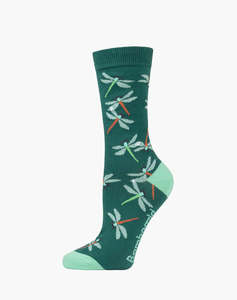 Womans Bamboo Socks: W Dragonfly Green Bamboo Sock