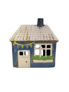 Blue Tealight House with Flags 037