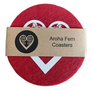 Aroha Fern on Red Set of 4 Eco Felt Coaster