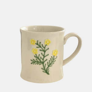 Mugs: Levi Floral Mug Oat Yellow