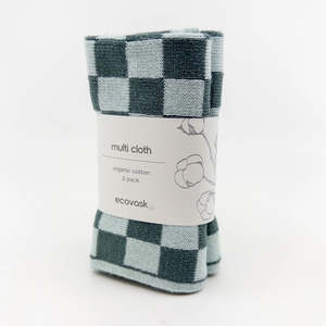 Multi Cloths 2pk Sea Foam Chequer