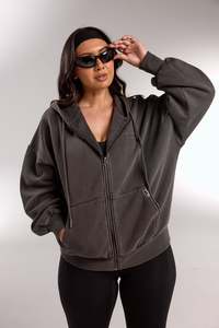 ESSENTIAL OVERSIZED ZIP HOODIE STORM