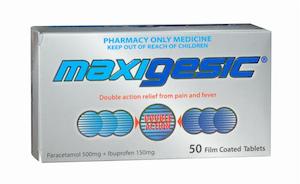 Adult Anti Inflammatories Pain Fever: Maxigesic Tablets 50 - Maximum of 2 packets per Order