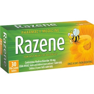 Antihistamines: Razene (Cetirizine Hydrochloride) 10mg Tablets 30 - Limit of 3 Packets per Order