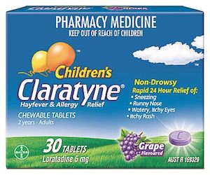 Children Antihistamines: Claratyne Children's 5mg Grape Flavoured Tablets 30 - Limit of 3 Packets Per Customer