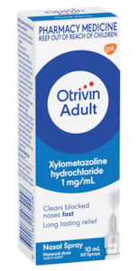 Nasal Sprays Drops: Otrivin Nasal Spray Adult 10ml - Maximum of 2  per Customer