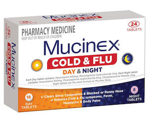 Mucinex Cold & Flu Day & Night Tablets 24 - Maximum of 2 Packets per Customer