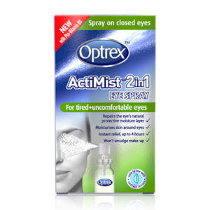 Moisturising Eye Drops: Optrex ActiMist 2in1 Eye Spray for Tired + Uncomfortable Eyes 10ml