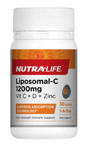 Natural Immune Support: Nutra-Life Liposomal-C 1200mg Vit C + D + Zinc Tablets