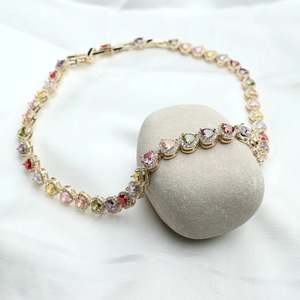 Cuban Link Chain: Rainbow Gemstone Heart Chocker/neckless (Adjustable size)