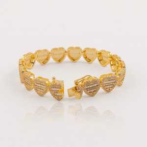 Cuban Link Bracelet: Heart Cluster Tennis Bracelet (Gold)