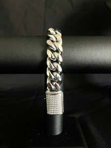 Cuban Link Bracelet: 12mm Iced clasp Cuban bracelet - White gold